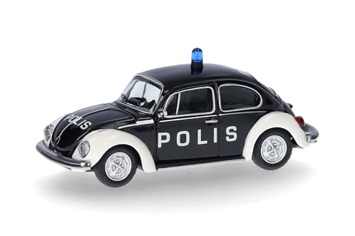 herpa 097390 Modellauto Volkswagen (VW) Käfer 1303 "Polis (Schweden), Miniatur im Maßstab 1:87, Sammlerstück, Made in Germany, Modell aus Kunststoff, blau, weiß von herpa