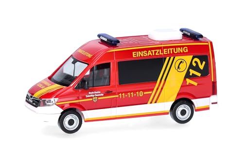 herpa 098045 Modellauto Man TGE Bus Hochdach Feuerwehr Einsatzleitung (Niedersachsen/Goslar), Miniatur im Maßstab 1:87, Sammlerstück, Made in Germany, Modell aus Kunststoff, Rot von herpa