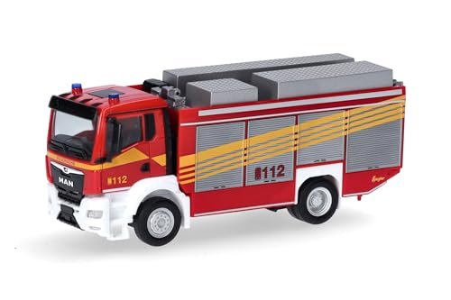 herpa 098144 Modellauto Man TGS NN RW2 Feuerwehr, Miniatur im Maßstab 1:87, Sammlerstück, Made in Germany, Modell aus Kunststoff Miniaturmodell, rot, grau, gelb, weiß von herpa