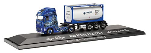 herpa 122238 Volvo FH Gl. XL 2020 Tankcontainer-Sattelzug „Ingo Dinges“ originalgetreu im Maßstab 1:87, Modell LKW für Diorama, Modellbau Sammlerstück, Deko Miniaturmodelle, weiß blau von herpa