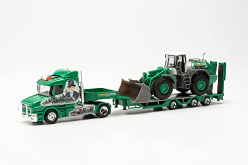 herpa 315562 Scania 143 Kühlkoffer-Sattelzug H.E. Payne, im Maßstab 1:87, LKW für Diorama, Modellbau, Sammlerstück, Made in Germany, Deko, Modell aus Kunststoff Miniaturmodell, grün, gelb von herpa