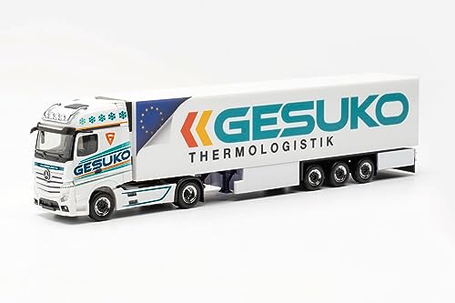 herpa 315951 LKW Modell Mercedes-Benz Actros Gigaspace '18 Kühlkoffer-Sattelzug GESUKO, Miniatur im Maßstab 1:87, Sammlerstück, Made in Germany, Kunststoff Miniaturmodell von herpa