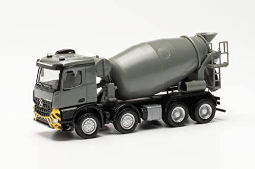 herpa 316187 Mercedes-Benz Arocs M Betonmischer, originalgetreu im Maßstab 1:87, Diorama, Modellbau, Sammlerstück, Made in Germany, Deko, LKW-Modell aus Kunststoff Miniaturmodell, grau, gelb, 0.1020833333333333 von herpa