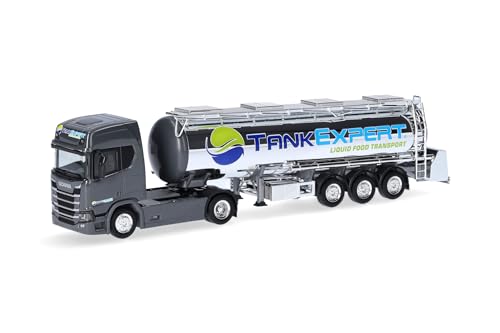 herpa 316514 LKW Modell Scania CR20 HD Lebensmittelchromtank-Sattelzug Tank Expert (Polen/Lipno), Miniatur im Maßstab 1:87, Sammlerstück, Made in Germany, Kunststoff Miniaturmodell, Chrom, Grau von herpa