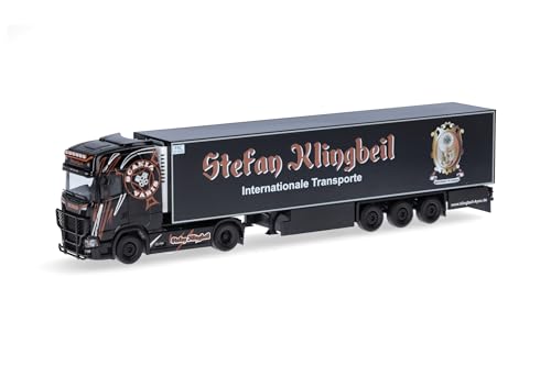 herpa 317542 LKW Modell Scania CS20 HD Kühlkoffer-Sattelzug Stefan Klingbeil (Hessen/Gladenbach), Miniatur im Maßstab 1:87, Sammlerstück, Made in Germany, Kunststoff Miniaturmodell, Schwarz von herpa