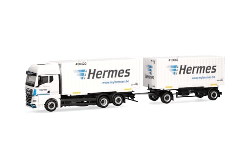 herpa 317658 LKW Modell Man TGX GX Wechselkoffer-Hängerzug Hermes, Miniatur im Maßstab 1:87, Sammlerstück, Made in Germany, Kunststoff Miniaturmodell, Mehrfarbig von herpa