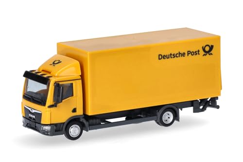 herpa 317689 Modell Man TGL Koffer-LKW mit Ladebordwand Post, Miniatur im Maßstab 1:87, Sammlerstück, Made in Germany, Kunststoff Miniaturmodell, Gelb von herpa