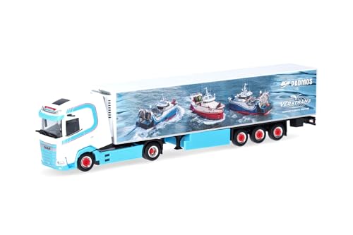 herpa 317955 LKW Modell DAF XG+ Kühlkoffer-Sattelzug Vebatrans (Niederlande/Urk), Miniatur im Maßstab 1:87, Sammlerstück, Made in Germany, Kunststoff Miniaturmodell, blau, weiß von herpa