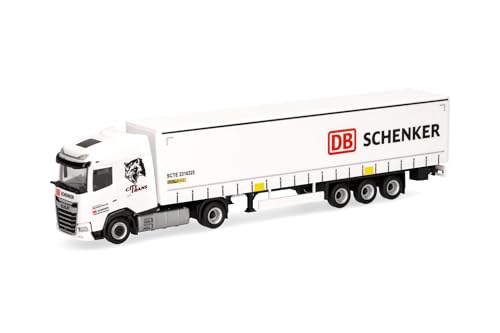 herpa 318013 LKW Modell DAF XG Gardinenplanen-Sattelzug DB Schenker/City Trans Harz (Sachsen-Anhalt/Wernigerode), Miniatur im Maßstab 1:87, Sammlerstück, Made in Germany, Kunststoff, weiß von herpa