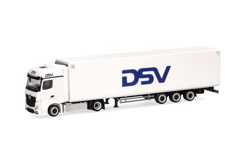 herpa 318198 LKW Modell Mercedes-Benz Actros Bigspace Lowliner-Kühlkoffer-Sattelzug DSV (Dänemark/Hedehusene), Miniatur im Maßstab 1:87, Sammlerstück, Made in Germany, Kunststoff Miniaturmodell, weiß von herpa