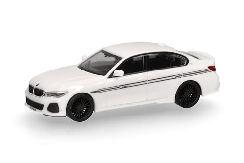 herpa 420976-002 Modellauto BMW Alpina B3 Limousine, Farbe: weiß, Dekor Schwarz und Felgen, Auto Miniatur im Maßstab 1:87, Sammlerstück, Made in Germany, Kunststoff Miniaturmodell, Mehrfarbig von herpa