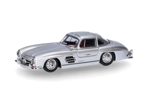 herpa 430975 Modellauto Mercedes-Benz 300 SL Flügeltürer, Miniatur im Maßstab 1:87, Sammlerstück, Made in Germany, Modell aus Kunststoff, Farbe: silbermetallic Miniaturmodell von herpa