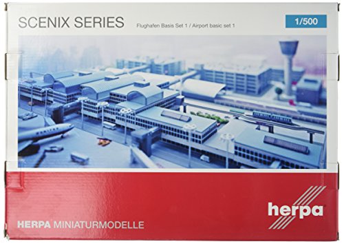 herpa HE520362 – Flughafen Basis Set 1 in Miniatur, 14 Terminal Gebäude, Miniaturmodell, Airport für Sammler, Flugzeugmodelle, Bastler, Modellbausatz, Kleinmodell, 400 Teile – Maßstab 1:500 von herpa