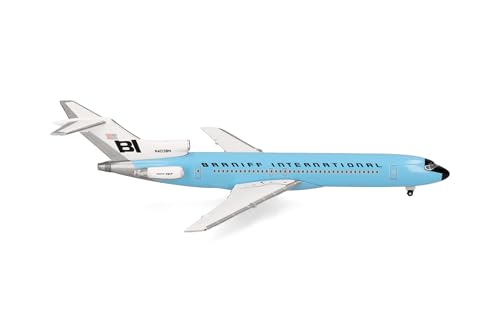 herpa 537544 Modellflugzeug Braniff International Boeing 727-200-N403BN-Solid New Dark Blue, Miniatur im Maßstab 1:500, Sammlerstück, Modell ohne Standfuß, Metall, Blau von herpa