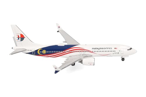 herpa 537780 Modellflugzeug Malaysia Airlines Boeing 737 Max 8 – 9M-MVA, Miniatur im Maßstab 1:500, Sammlerstück, Modell ohne Standfuß, Metall Miniaturmodell, weiß, rot, blau, gelb von herpa