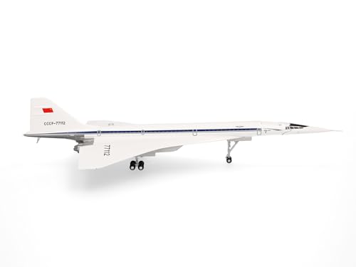 herpa 556323-001 Modellflugzeug Aeroflot Tupolev TU-144D-Technik-Museum Sinsheim, Miniatur Flieger im Maßstab 1:500, Sammlerstück, Modell ohne Standfuß, Metall Miniaturmodell, Weiß, 1:200 von herpa