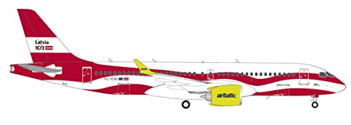 herpa 559690 – Airbus A220-300 Latvia 100", AirBaltic Passagierflugzeug, Flugzeug Modell, Flieger, Miniaturmodelle, Kleinmodell, Sammlerstück, Detailgetreu, Metall, Mehrfarbig - Maßstab 1:200 von herpa