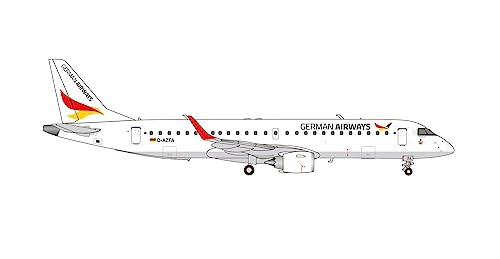 herpa 572378 Embraer Modellflugzeug German Airways E190, D-AZFA, Miniatur im Maßstab 1:200, Sammlerstück, Modell mit Standfuß, aus Kunststoff Miniaturmodell, weiß von herpa