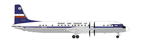 herpa 572446 Ilyushin Modellflugzeug Lot Polish Airlines IL-18, SP-LSF, Miniatur im Maßstab 1:200, Sammlerstück, Modell ohne Standfuß, aus Metall Miniaturmodell, Mehrfarbig von herpa