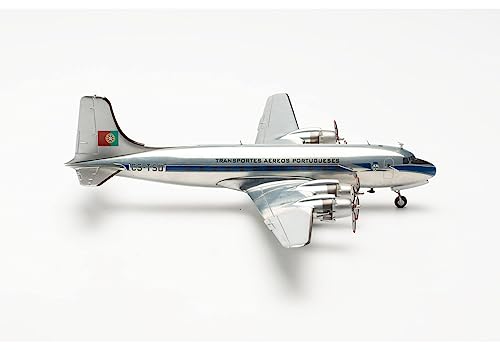 herpa 572453 Douglas DC-4 Modellflugzeug TAP Air Portugal CS-TSD Miniatur im Maßstab 1:200, Sammlerstück, Modell mit Standfuß, Metall Miniaturmodell von herpa