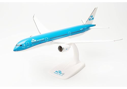 herpa 613583 Boeing Snap-Fit Modellflugzeug KLM 787-9 Dreamliner – PH-BHP Tulp/Tulip Miniatur im Maßstab 1:200, Sammlerstück, Modell mit Standfuß, Kunststoff Miniaturmodell von herpa