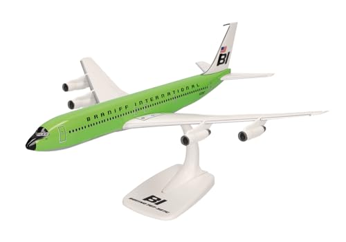 herpa 614009 Snap-Fit Modellflugzeug Braniff International Boeing 707-320, Miniatur im Maßstab 1:144, Sammlerstück, Modell mit Standfuß, Kunststoff Miniaturmodell, lindgrün von herpa