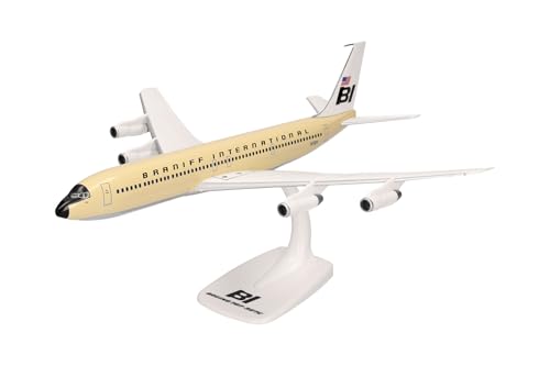 herpa 614023 Snap-Fit Modellflugzeug Braniff International Boeing 707-320, Miniatur im Maßstab 1:144, Sammlerstück, Modell mit Standfuß, Kunststoff Miniaturmodell, beige von herpa