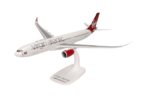 herpa 614085 Snap-Fit Modellflugzeug Virgin Atlantic Airbus A330-900neo, Miniatur im Maßstab 1:200, Sammlerstück, Modell mit Standfuß, Kunststoff, weiß, rot von herpa