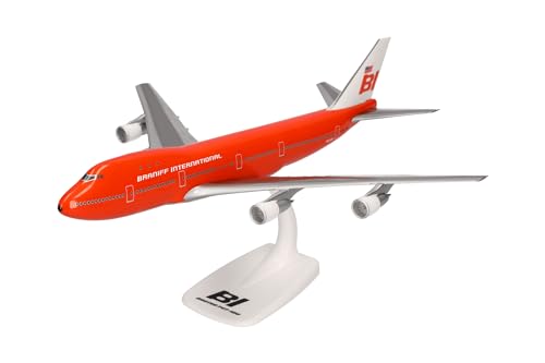 herpa 614146 Snap-Fit Modellflugzeug Braniff International Boeing 747-100 "Big Pumpkin, Miniatur im Maßstab 1:250, Sammlerstück, Modell mit Standfuß, Kunststoff Miniaturmodell, Mehrfarbig von herpa