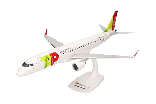 herpa 614207 Snap-Fit Modellflugzeug TAP Express Embraer E195, Miniatur im Maßstab 1:100, Sammlerstück, Modell mit Standfuß, Kunststoff Miniaturmodell, weiß von herpa