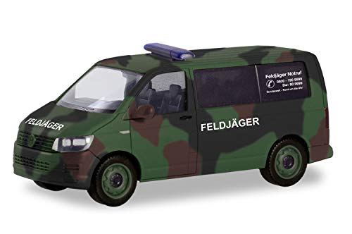 herpa 700719 Volkswagen VW T6 Bus Flecktarn „Bundeswehr/Feldjäger“ Flugzeug/Wings in Miniatur zum Basteln Sammeln und als Geschenk, grün, tarnfarbig von herpa