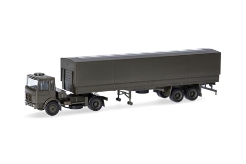 herpa 747080 LKW Modell Man F8 Planen-Sattelzug Bundeswehr, Miniatur im Maßstab 1:87, Sammlerstück, Made in Germany, Kunststoff Miniaturmodell, Grün von herpa