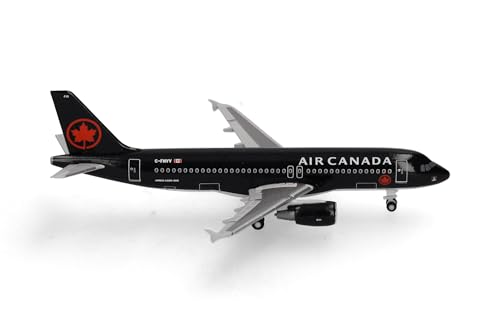 herpa Modellflugzeug Airbus A320 Air Canada Jetz, Miniatur im Maßstab 1:500, Sammlerstück, Modell ohne Standfuß, Metall, Schwarz von herpa