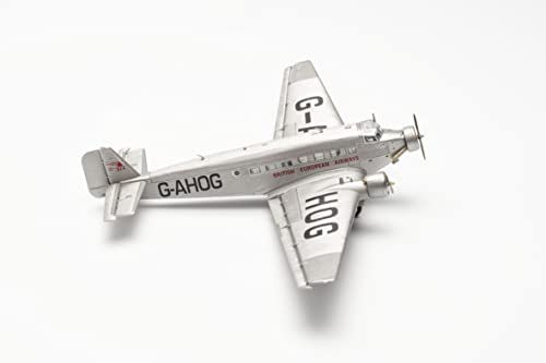 herpa Modellflugzeug BEA British European Airways Junkers JU-52 Maßstab 1:160 - Modellbau Flugzeug, Flugzeugmodell für Sammler, Miniatur Deko, Flieger ohne Standfuß aus Kunststoff, Silber von herpa