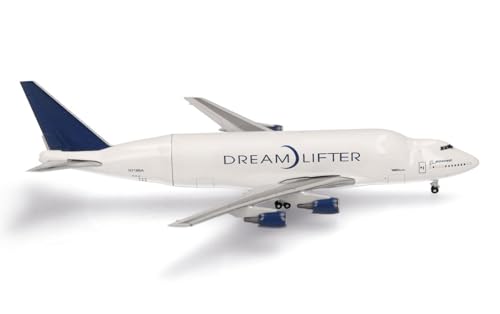 herpa Modellflugzeug Boeing 747LCF Dreamlifter, Miniatur im Maßstab 1:500, Sammlerstück, Modell ohne Standfuß, Metall, Weiß von herpa