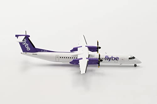 herpa Modellflugzeug FlyBe Bombardier Q400 2022 Livery – G-JECX Maßstab 1:200- Modellbau Flugzeug, Flugzeugmodell für Sammler, Miniatur Deko, Flieger ohne Standfuß aus Metall von herpa