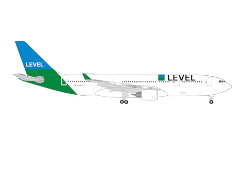 herpa Modellflugzeug Level Airbus A330-200, Miniatur im Maßstab 1:500, Sammlerstück, Modell ohne Standfuß, Metall von herpa