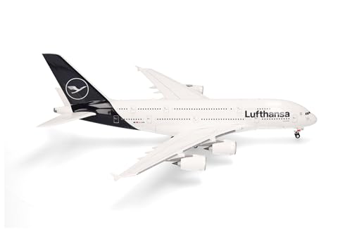 herpa Modellflugzeug Lufthansa Airbus A380 – DAIMK, Miniatur im Maßstab 1:200, Sammlerstück, Modell mit Standfuß, Kunststoff Miniaturmodell, Mehrfarbig von herpa