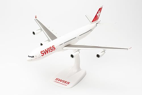 herpa Snap-Fit Modellflugzeug Swiss International Air Lines Airbus A340-300 – HB-JMI “Schaffhausen, Miniatur im Maßstab 1:200, Sammlerstück, Modell mit Standfuß, Kunststoff von herpa