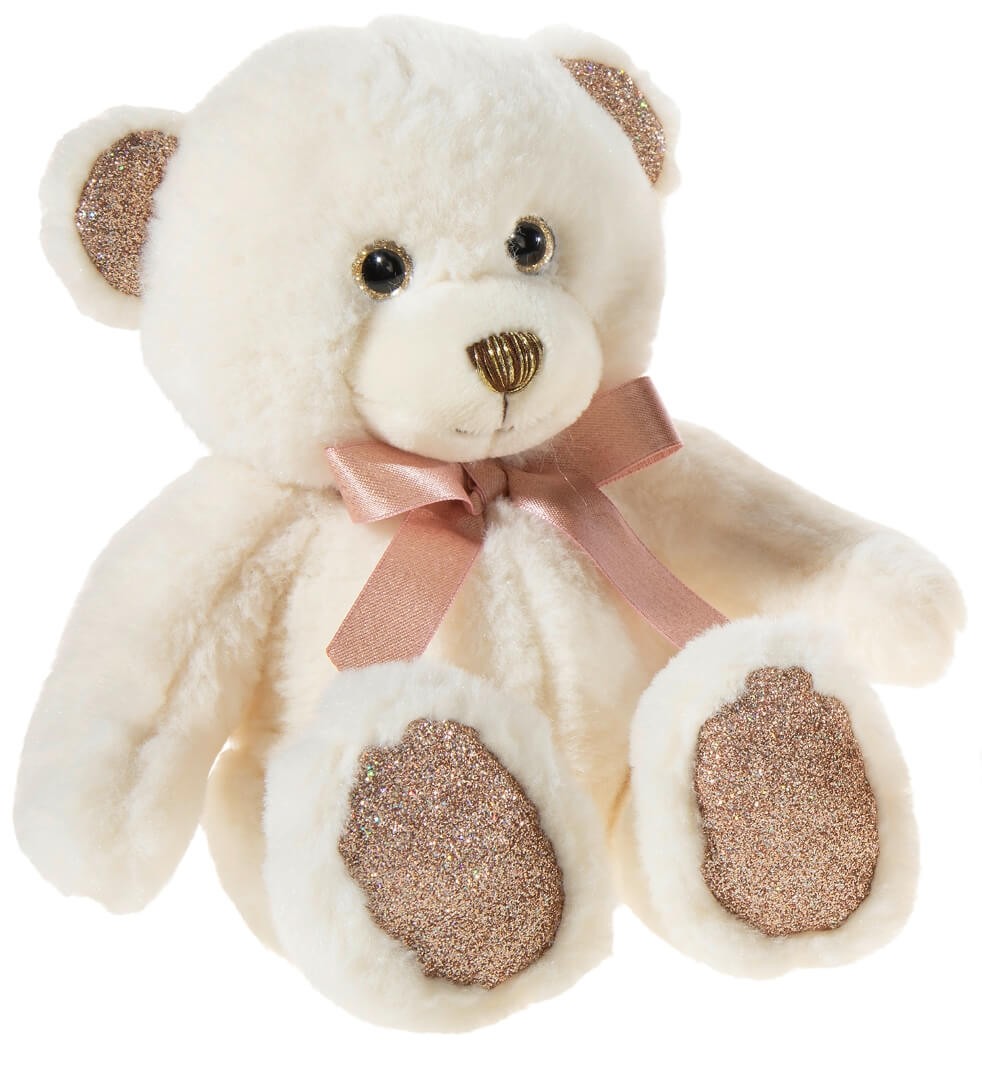 Heunec Kuscheltier Bär PEARLIE Creamie mit Rosé-Schleife klein, Plüschtier, 18 cm Teddybär von heunec