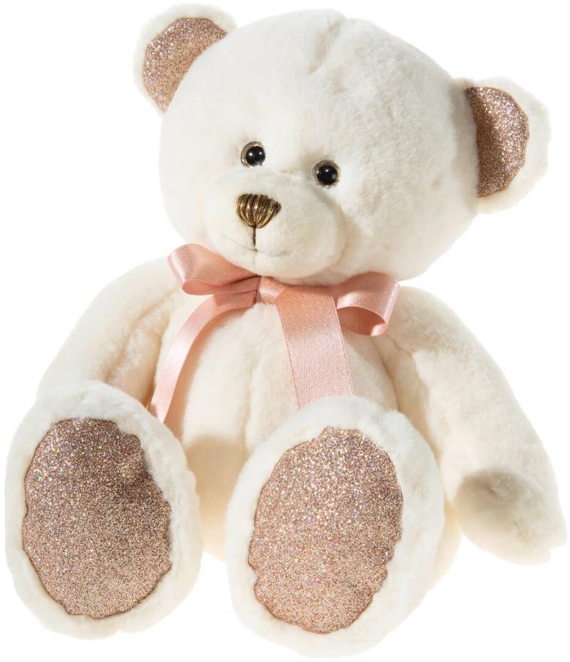 Heunec Kuscheltier Bär PEARLIE Creamie mit Rosé-Schleife mittel, Plüschtier, 23 cm Teddybär von heunec