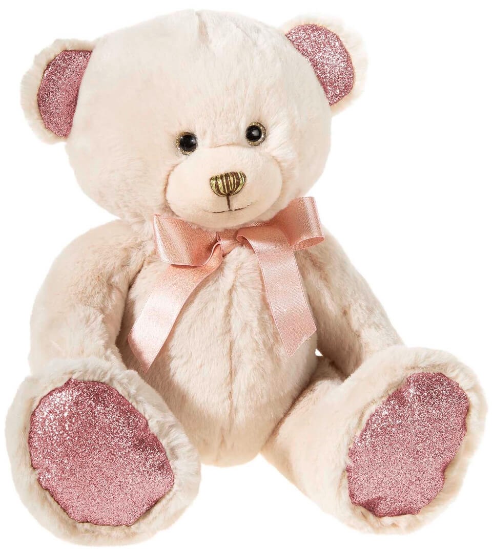 Heunec Kuscheltier Bär PEARLIE Taupie mit Rosé-Schleife mittel, Plüschtier, 23 cm Teddybär von heunec