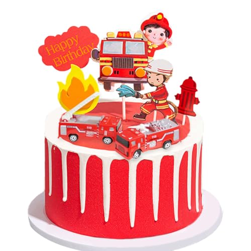 Feuerwehrauto Cake Topper,7PCS Feuerwehrmann Tortendeko Geburtstag Kuchen Deko Figuren Happy Birthday Kindergeburtstag Deko Torte Geburtstagsdeko Kuchendeko Feuerwehrmann Geburtstagsparty von hfdsythgd