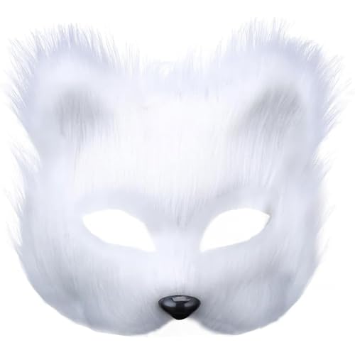 hfdsythgd PlüSch Katze Halbes Gesicht Maske White Fox Gesichtsmaske Ostern Halb Halloween Party Cosplay KostüMe Requisiten Maskerade Karneval Weihnachten Maskerade von hfdsythgd