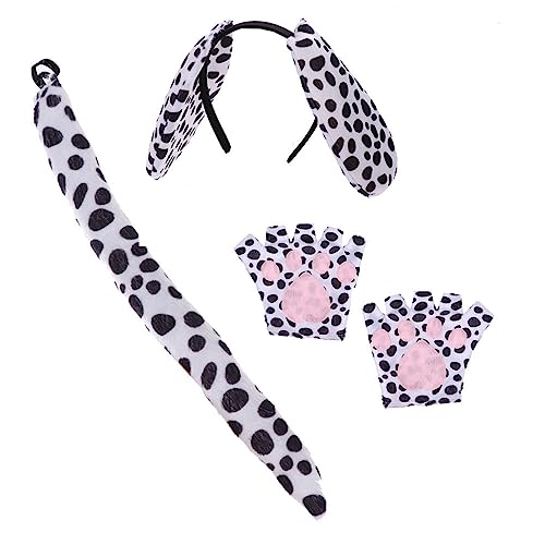 hgnxa 3 Stück gepunktete Hundeohren Stirnband Handschuhe Schwanz Cosplay Kostüm Faux Kopfschmuck Halloween Geburtstag Party Plüsch Set von hgnxa