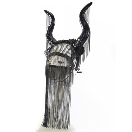 hgnxa Halloween Teufelshörner Stirnband Antilope Stirnband n Horn Kopfbedeckung Maske Kette für Frauen Fransen Maskerade von hgnxa