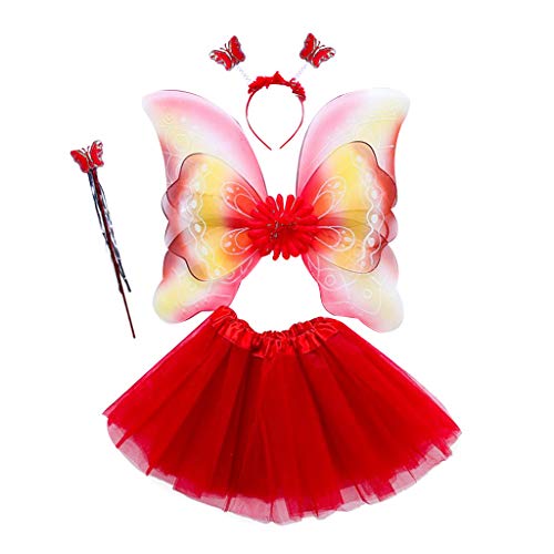 hgnxa Mädchenkostüm-Set Regenbogen für Schmetterling, 3-lagig, Tüll, Tutu, Rock, Zauberstab, Stirnband, Prinzessin, Halloween-Teil von hgnxa