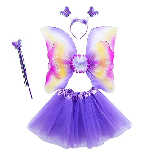 hgnxa Mädchenkostüm-Set Regenbogen für Schmetterling, 3-lagig, Tüll, Tutu, Rock, Zauberstab, Stirnband, Prinzessin, Halloween-Teil von hgnxa