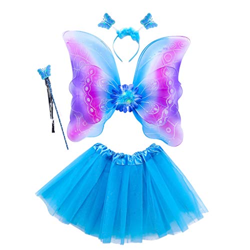 hgnxa Mädchenkostüm-Set Regenbogen für Schmetterling, 3-lagig, Tüll, Tutu, Rock, Zauberstab, Stirnband, Prinzessin, Halloween-Teil von hgnxa