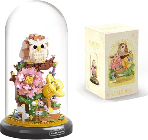 Eule Blumenstrauß Baustein Set, 1123 Klemmbausteine DIY Tiere Blumen Bauset Blumen Pflanzen mit Sockel und Staubschutzhülle, Geschenke für Erwachsene und Kinder von highdar